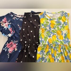 Kids Dress Set - Floral Navy XL, Black & white hearts 14, and Yellow lemons 12